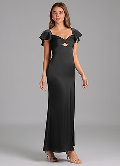 Azazie Demia Bridesmaid Dresses Black Sheath Sweetheart Neckline Stretch Satin Dress image4
