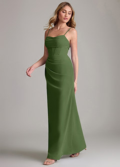 Azazie Mai Bridesmaid Dresses Olive Sheath Pleated Chiffon Dress image4
