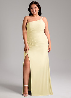 Azazie Eren Vestidos de damas de honor Vestido de Sorbete De Limón de Gasa de Corte Recto con Hombro unilateral image10