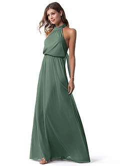 Azazie Landry Bridesmaid Dresses Eucalyptus A-Line Pleated Mesh Dress image4