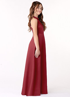 Azazie Laurel Junior Pomegranate A-Line Matte Satin Dress image2