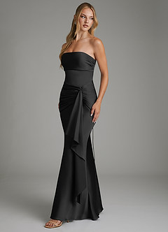 Azazie Janel Vestidos de damas de honor Vestido Negro de Satén Elástico de Corte Sirena con Corsé image6