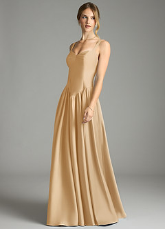 Azazie Evadina Suknie dla druhen Linia A Gorset Satyna elastyczna Do ziemi Sukienka image3