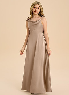 Azazie Gumdrop Junior Robe Empire en Satin extensible Plissée Taupe image3