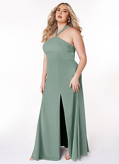 Azazie Rue Vestidos de damas de honor Vestido Salvia Plateada de Gasa de Línea A con Halter image9
