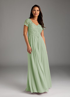 Azazie Dunja Mère de la mariée Robes Robe Trapèze en Mousseline de soie Col V en dentelle Vert Sauge image3