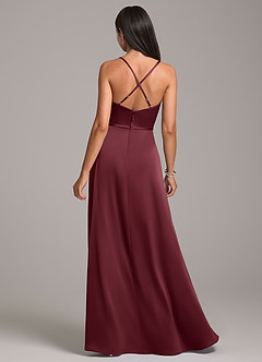 Azazie Naeem Bridesmaid Dresses Merlot A-Line Stretch Satin Dress image6