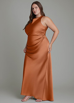 Azazie Evadne Bridesmaid Dresses Copper Sheath Pleated Stretch Satin Dress image13