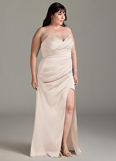 Azazie Yola Vestidos de damas de honor Vestido de Alabastro Blanco de Satén Elástico de Corte Recto Convertible con Cuello en V Plisado image12