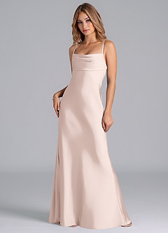 Azazie Seema Bridesmaid Dresses Blushing Pink Mermaid Corset Stretch Satin Dress image3