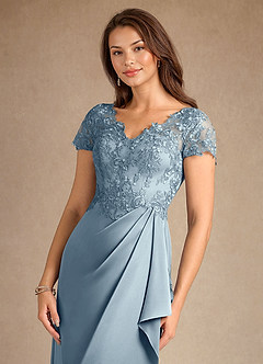 Azazie Santa Ana Mother of the Bride Dresses Dusty Blue A-Line Lace Stretch Satin Dress image8