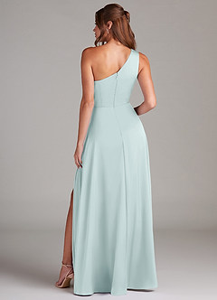 Azazie Brooke Bridesmaid Dresses Mist A-Line One Shoulder Stretch Satin Dress image7