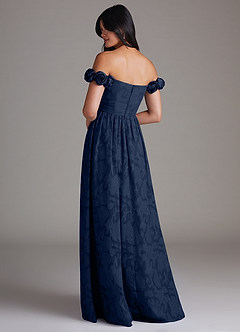 Azazie Autumn Bridesmaid Dresses Dark Navy A-Line Off the Shoulder Floral Burnout Convertible Dress image4