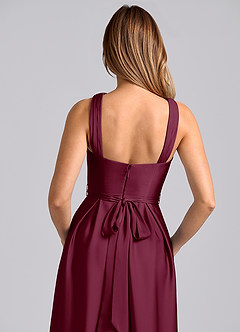 Azazie Dixie Bridesmaid Dresses Mulberry A-Line Pleated Stretch Satin Dress image2