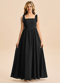 Azazie Delia Junior Abito A-Line in Chiffon Fiocco Nero image5