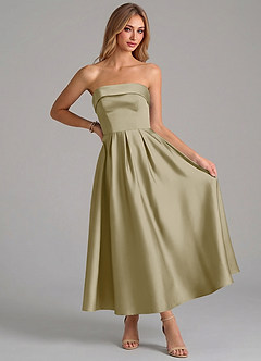 Azazie Lucienne Suknie dla druhen Linia A Pofałdowany Satyna elastyczna Długość kostki Sukienka image5