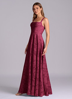 Azazie Shaude Bridesmaid Dresses Burgundy A-Line Pleated Floral Burnout Dress image4