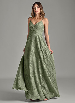 Azazie Amani Bridesmaid Dresses Pistachio A-Line Pleated Floral Burnout Dress image4