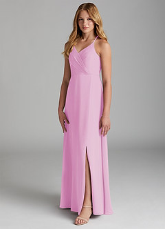 Azazie Davis Junior Candy Pink A-Line Chiffon Dress image4