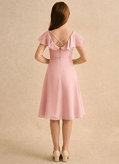 Azazie Narin Girls Formal Flower Girl Dresses Rosette A-Line with Sleeves Chiffon Dress image2