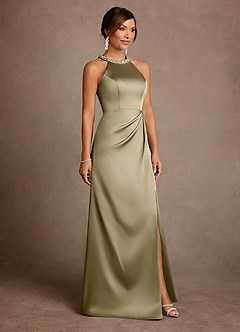 Azazie Lawrence Mère de la mariée Robes Robe Trapèze en Satin extensible Plissée Vert Mousse image4