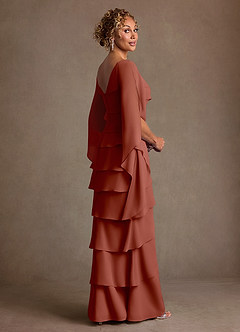 Azazie Arabinda Moeder van de bruid jurken Kolom Jurk van Chiffon Ruches Kastanjebruin image2