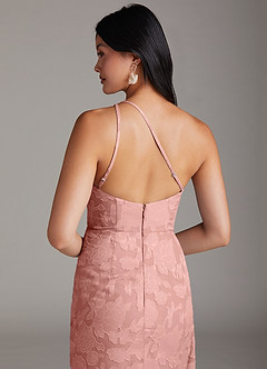 Azazie Mika Brautjungfernkleider Etui One-Shoulder Blumen-Burnout Kleid Rosettenrosa image6