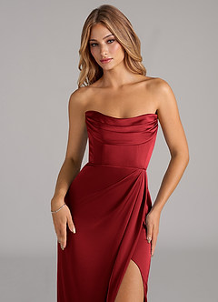 Azazie Johana Robes de demoiselle d'honneur Robe Sirène Convertible en Satin extensible Épaule décolletée Écarlate image2