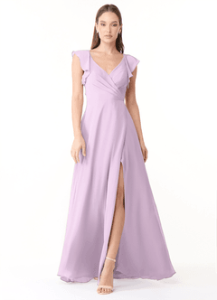 Azazie Yoko Bridesmaid Dresses Frosted Lilac A-Line Ruched Chiffon Dress image1