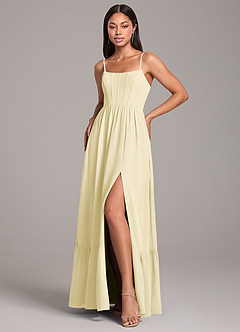 Azazie Kailee At-home Try On Dresses Dusty Blue A-Line with Pockets Chiffon Dress image5