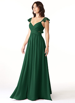 Azazie Lissa Bridesmaid Dresses Dark Green A-Line Lace Chiffon Dress image4