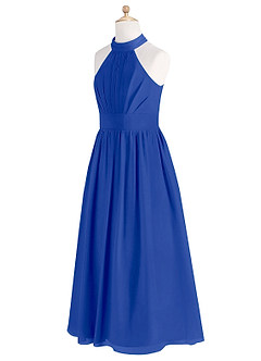 Azazie Iman Junior A-Linie Plissee Chiffon Kleid Königsblau image8