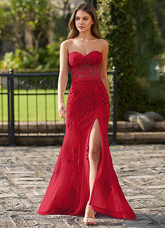 Lacefloral Vermelho Vestido de baile de cetim tipo seda image5