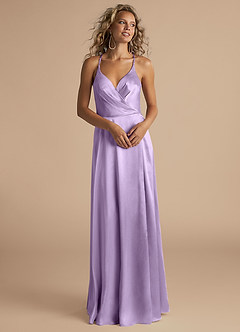 Azazie Davis Bridesmaid Dresses Lilac A-Line Pleated Metallic Satin Dress image4