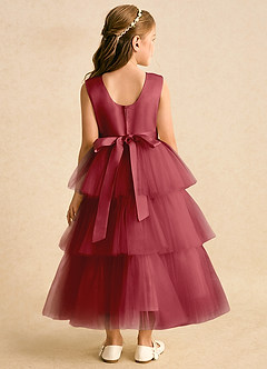 Azazie Marshmallow Flower Girl Dresses Pomegranate Ball-Gown Bow Tulle Dress image2