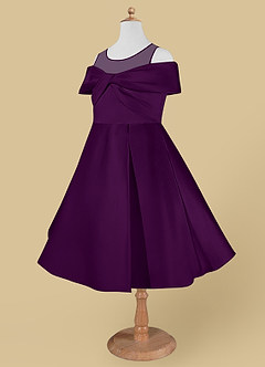 Azazie Shirin Flower Girl Dresses Grape A-Line Off the Shoulder Matte Satin Dress image7