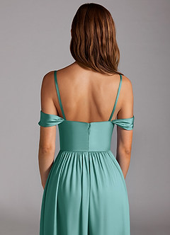 Azazie Calianna Bridesmaid Dresses Aqua A-Line Off the Shoulder Stretch Satin Convertible Dress image5