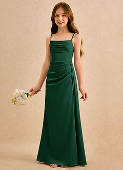 Azazie Shyla Girls Formal Sukienki dla dziewczynek sypiących kwiaty Osłona Pofałdowany Satyna elastyczna Długość podłogi Sukienka image3