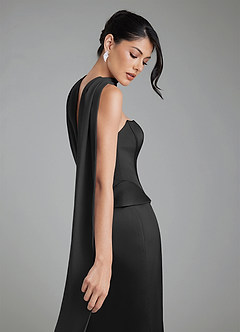 Azazie River Bridesmaid Dresses Black Sheath Corset Stretch Satin Convertible Dress image15