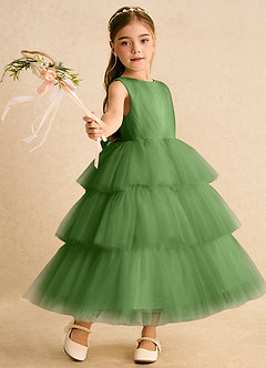 Azazie Marshmallow Flower Girl Dresses Basil Ball-Gown Bow Tulle Dress image1