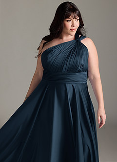 Azazie Charlize Jurken voor bruidsmeisjes Jurk van Stretch Satijn met A-lijn One-shoulder Donkere Marine image15