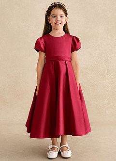 Azazie Princess Flower Girl Dresses Scarlet A-Line Pleated Matte Satin Dress image5