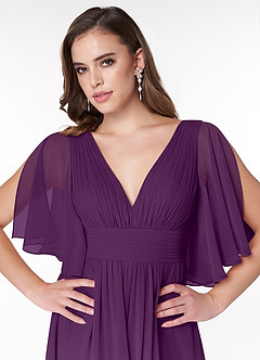 Azazie Temeka Brautjungfernkleider A-Linie Gestreift Chiffon Kleid Traube image6
