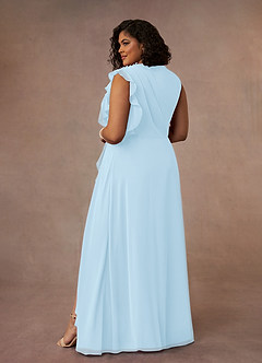 Azazie Narine vestidos de madre de la novia Vestido de Azul Cielo de Gasa de Corte En A con Cuello alto plisado image16