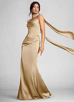 Calista Dark Champagne Luminous Satin Maxi Dress image3