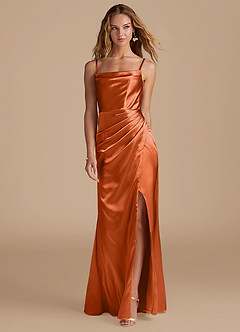 Azazie Marzia Brautjungfernkleider Meerjungfrau-Linie Plissee Metallischer Satin Kleid Gebranntes Orange image4