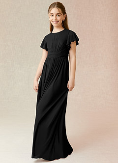 Azazie Mosley Junior Black A-Line Ruched Mesh Dress image5
