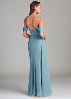 Azazie Amyra Bridesmaid Dresses Moody Blue Sheath Off the Shoulder Chiffon Convertible Dress image4