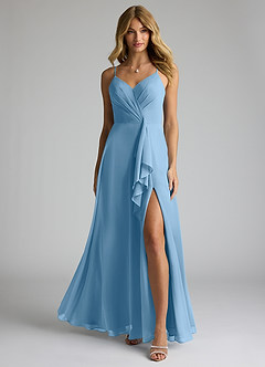 Azazie Akita Bridesmaid Dresses Steel Blue A-Line Chiffon Dress image3