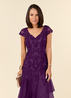 Azazie Romy Mother of the Bride Dresses Grape Mermaid V-Neck Sequins Tulle Dress image5